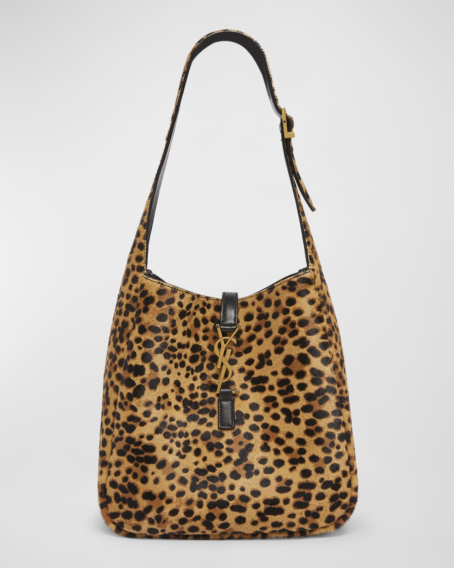 Le 5 A 7 Small YSL Hobo Bag in Leopard-Print Calf Hair | Neiman Marcus
