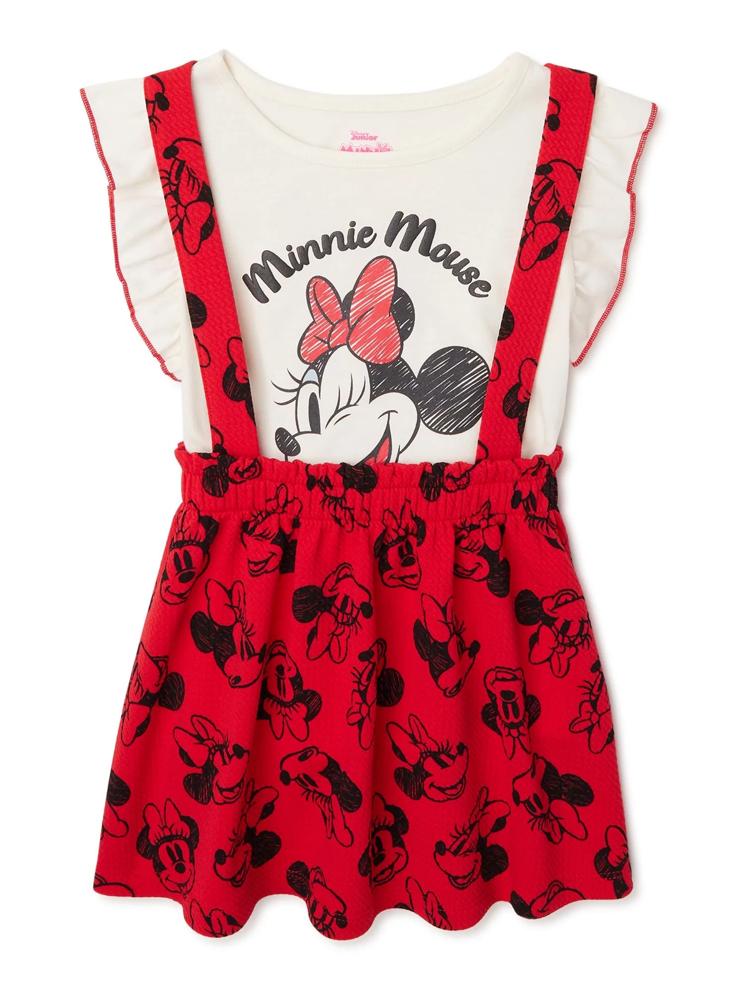 Disney Minnie Mouse Baby & Toddler Girls Pinafore Dress, 2-Piece Outfit Set, Sizes 12M-5T - Walma... | Walmart (US)