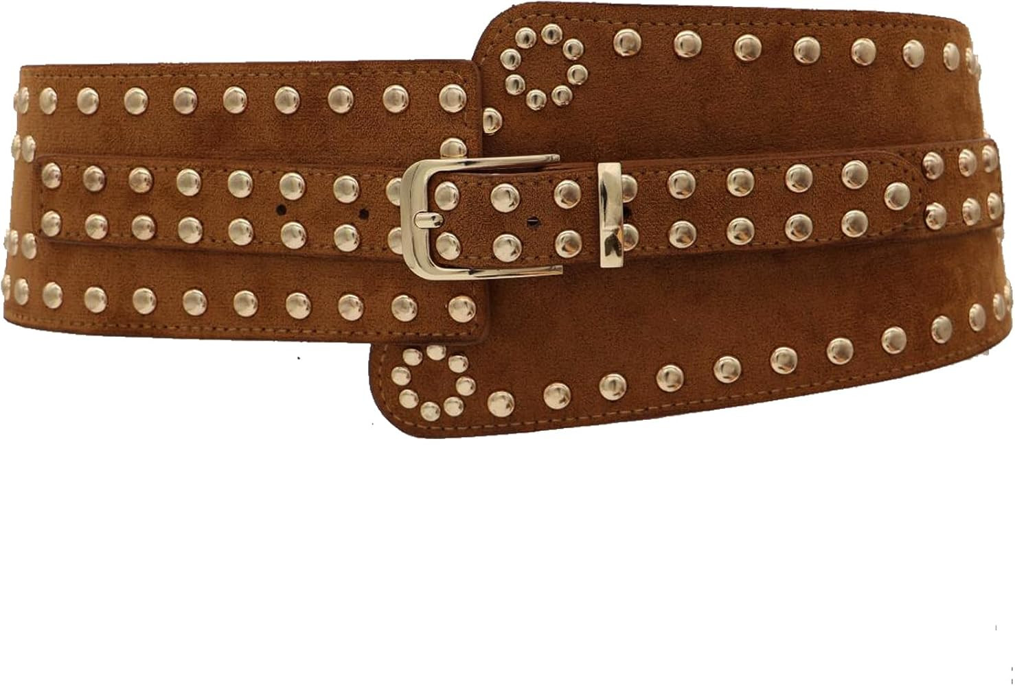 ZYALTFDC Women Suede Wide Elastic Waist Belts Chunky Stretchy Thick Studded Belts for Women Dress... | Amazon (US)