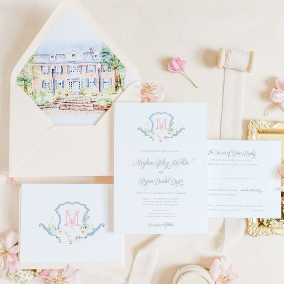 Venue Portrait Envelope Liner Wedding Invitations - Watercolor Invitation Suite - Illustration In... | Etsy (US)