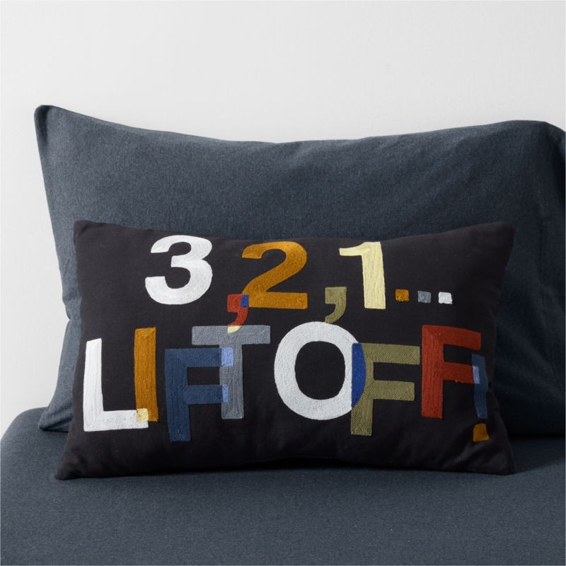 Smithsonian "321 Lift Off!" Embroidered Kids Throw Pillow + Reviews | Crate & Kids | Crate & Barrel