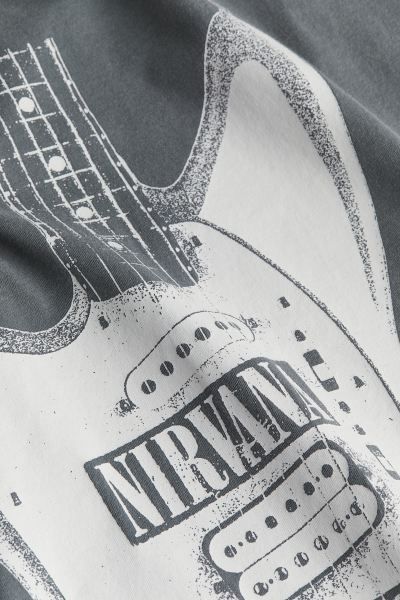 Oversized Printed T-shirt - Round Neck - Short sleeve - Dark gray/Nirvana - Ladies | H&M US | H&M (US + CA)