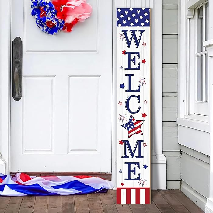 4th of July Welcome Sign for Front Porch, 250th Anniversary Memorial Day Wooden Porch Sign For Ou... | Amazon (US)