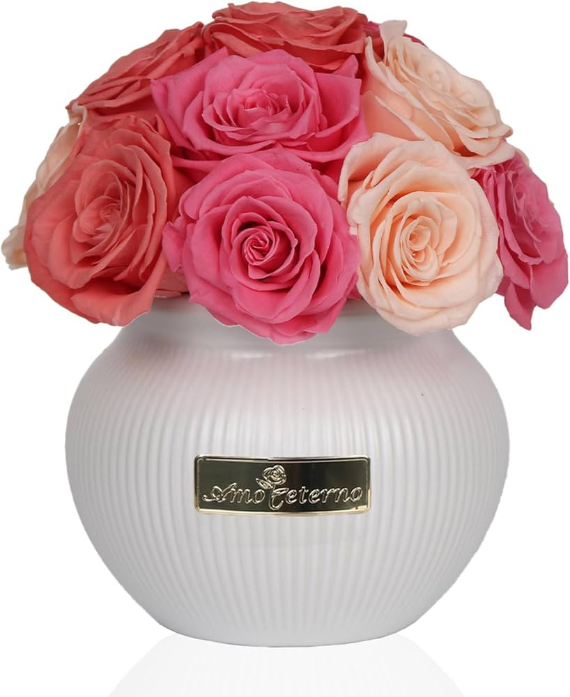 Preserved Roses,Weeding Flowers,Table Centerpiece Flowers,14Pcs Long Lasting Real Rose in Ceramic... | Amazon (US)