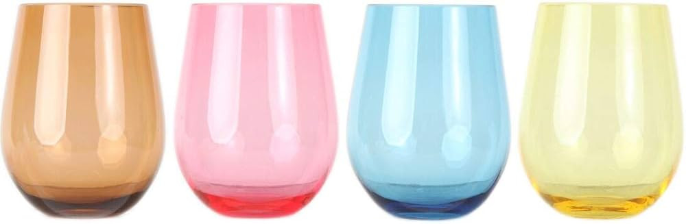 Lily's Home Unbreakable Poolside Acrylic Stemless Wine Glasses and Water Tumblers, Made of Shatte... | Amazon (US)