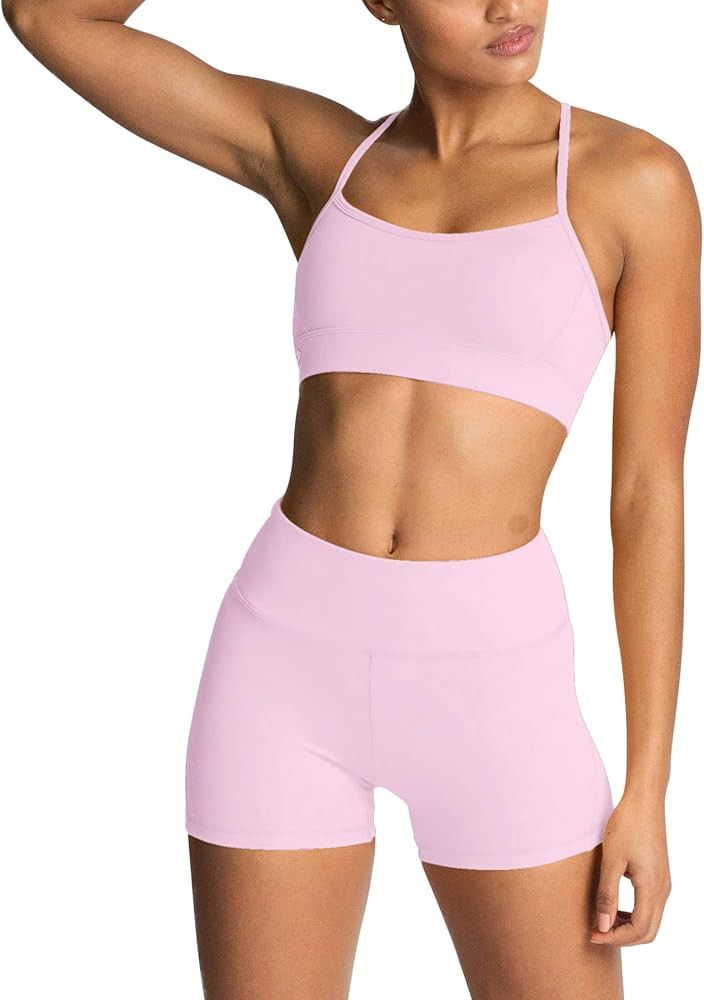 IMEKIS Women's Workout Sets 2 Piece Yoga Outfit High Waisted Biker Shorts Leggings Sports Bra Gym... | Amazon (US)