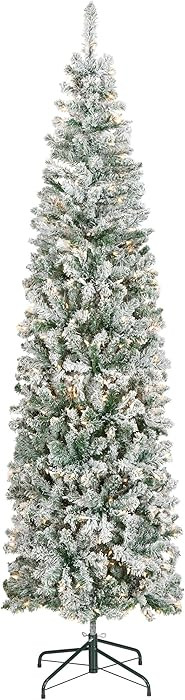 National Tree Company 7.5 ft Pre-Lit Flocked Acacia Slim Artificial Christmas Tree, 350 Clear Lig... | Amazon (US)