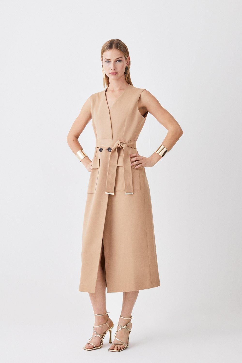 Relaxed Tailored Sleeveless Belted Blazer Midi Dress | Karen Millen UK + IE + DE + NL