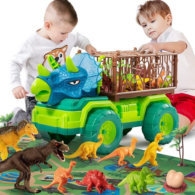 TEMI Dinosaur Toys for Toddlers Kids 3-5, Triceratops Transport Car Carrier Truck with 8 Dino Fig... | Amazon (US)