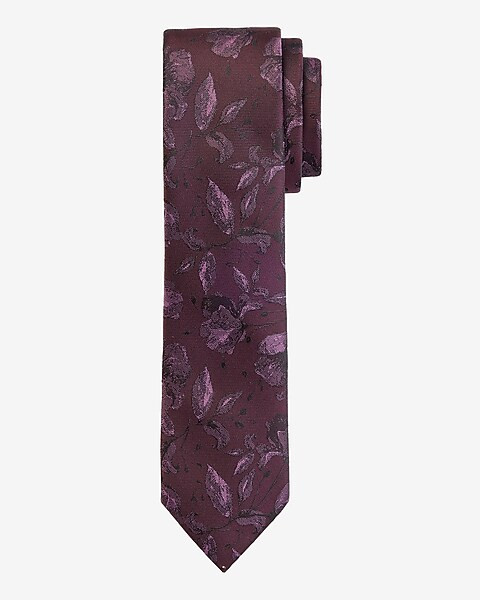 Burgundy Floral Print Tie | Express