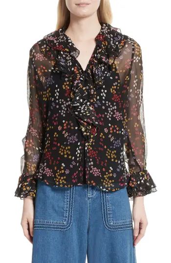 Women's See By Chloe Floral Silk Blouse, Size 8 US / 42 FR - Black | Nordstrom