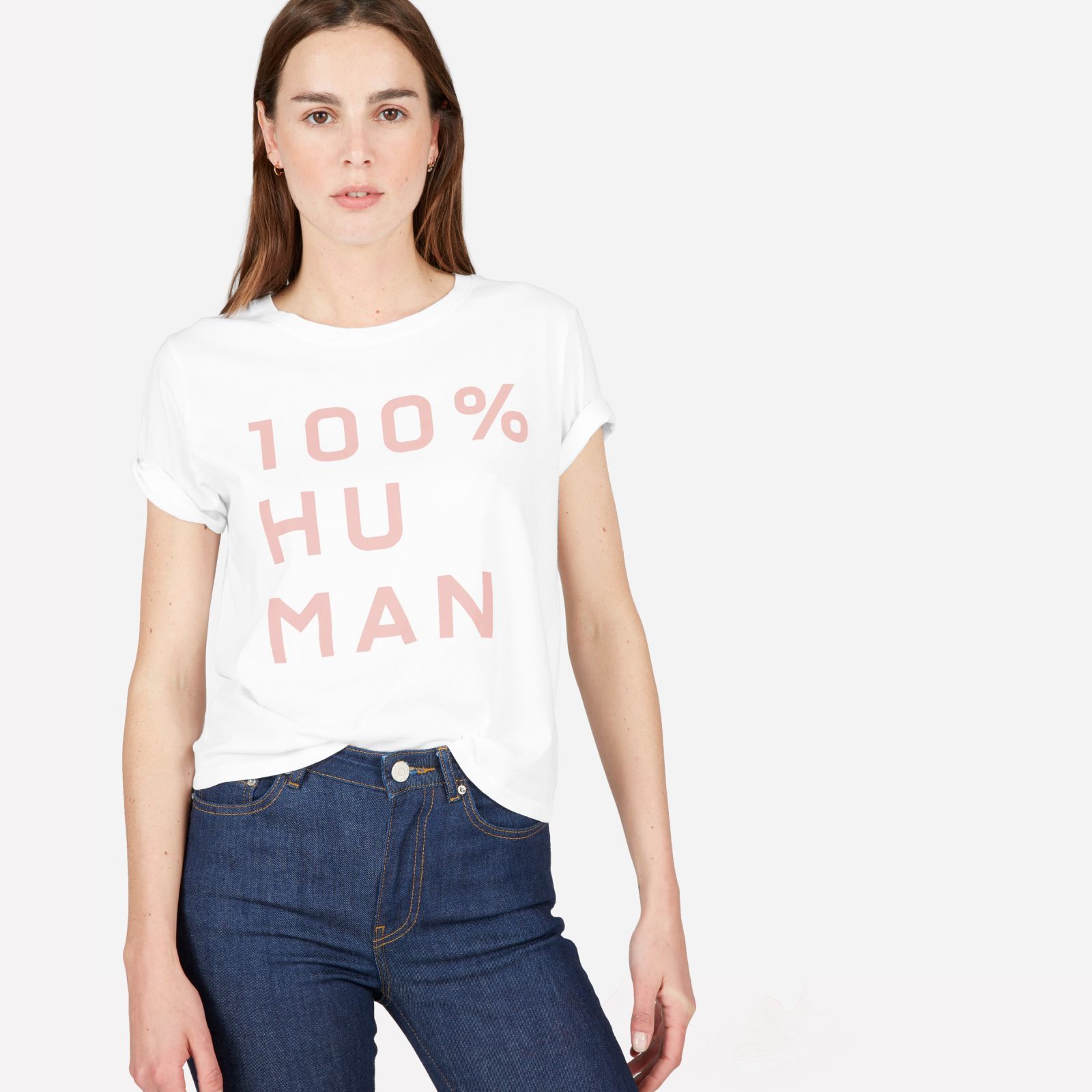 Women's 100% Human Box-Cut T-Shirt in Large Print by Everlane in White / Pink, Size XXS | Everlane