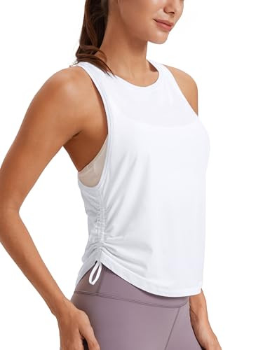 CRZ YOGA Pima Cotton Women Racerback Sleeveless Workout Tops Crew Neck Ruched Side Tanks Athletic... | Amazon (US)