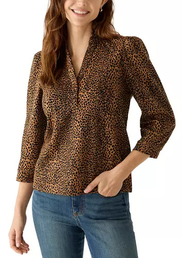 Women's 3/4 Sleeve Jacquard Printed Knit Top | Belk