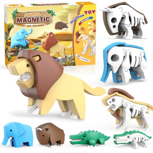 Magnetic Animal Building Toys, STEM Toddler Learning Toys 3D Puzzle Animals for Boys Girls, Educational Magnetic Travel Montessori Toy Lion Elephant Crocodile, Unique Birthday Gift for Kids 3 4 5 6 7 | Amazon (US)