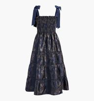 The Ribbon Ellie Nap Dress - Navy Bird Brocade | Hill House Home