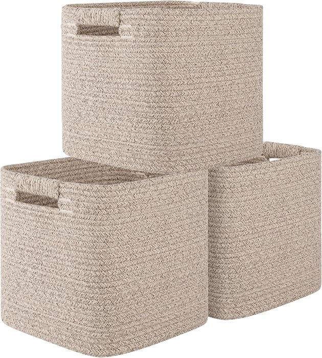 OIAHOMY Storage Cubes 11 Inch Storage Bins-3-Pack, Cotton Rope Woven Baskets for Organizing, Squa... | Amazon (US)