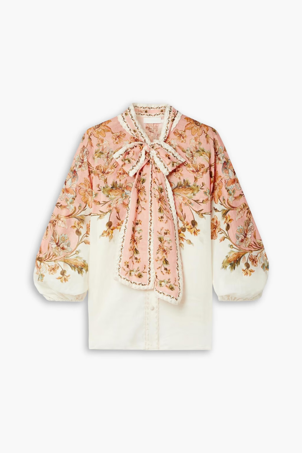 Chintz pussy-bow floral-print embroidered ramie blouse | The Outnet (US and CA)