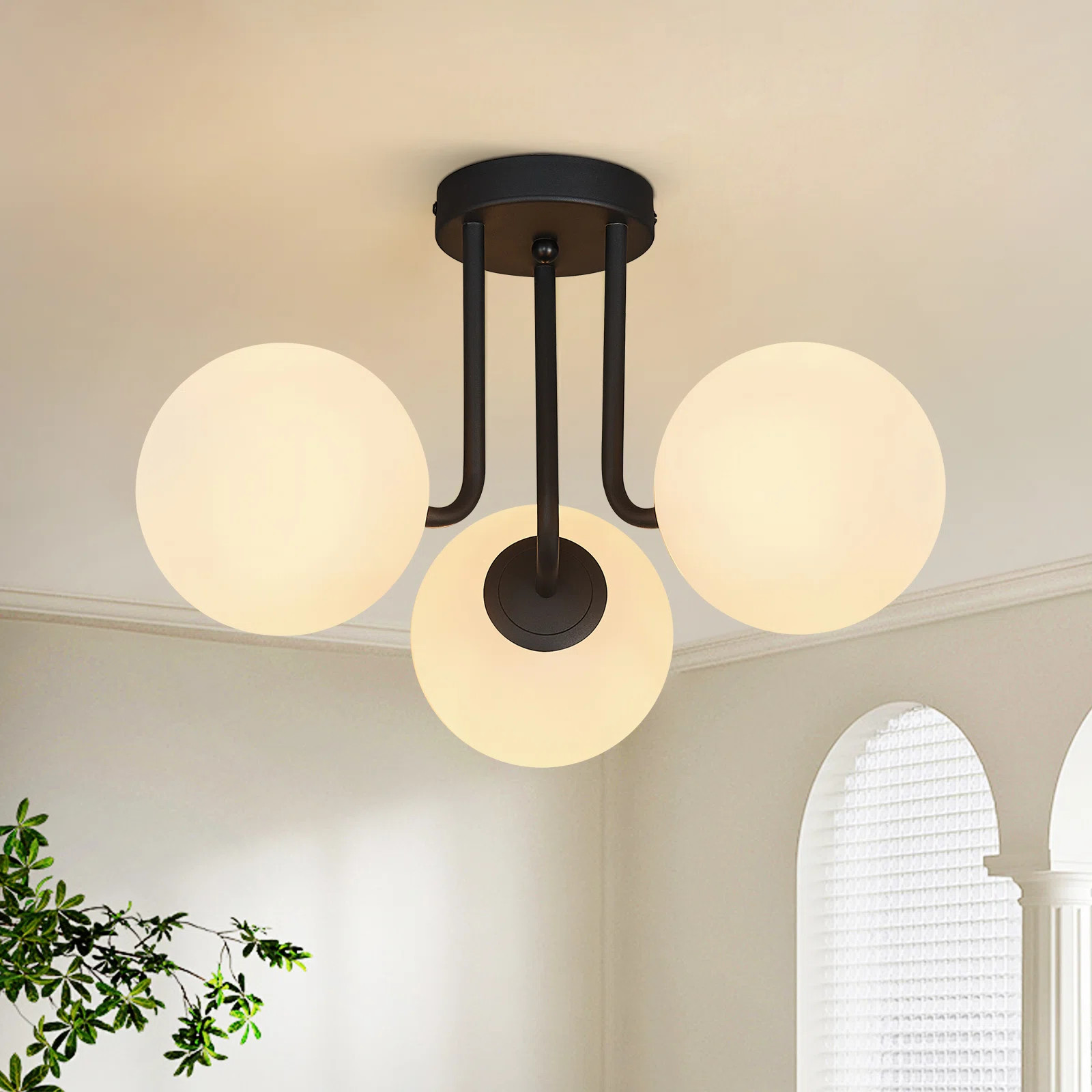 Semi Flush Mount Ceiling Light White Globe Glass Shade Ceiling Lights Modern  Ceiling Light Furni... | Wayfair North America