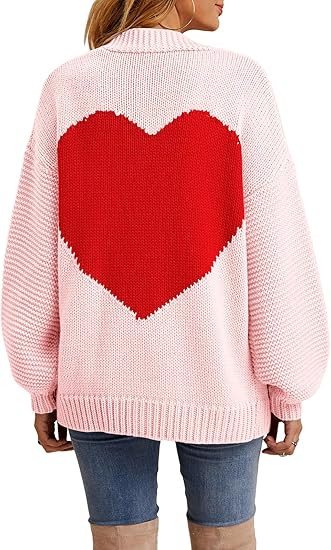 Nulibenna Women Knitted Heart Patch Open Front Long Sleeve Chunky Oversized Cardigan Sweater Loos... | Amazon (US)