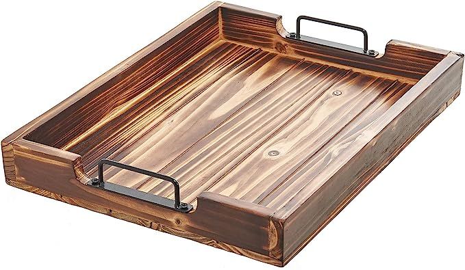 L&M rustic serving wood tray - decorative vintage wooden trays - Large, light tray with metal han... | Amazon (US)