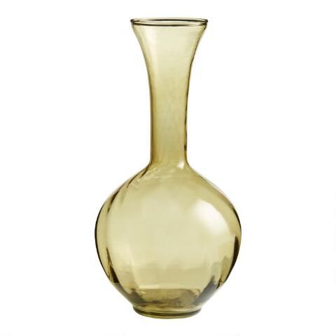 Tall Olive Green Bulb Blown Glass Bud Vase | World Market