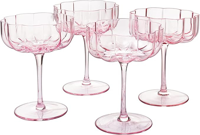 Flower Vintage Wavy Petals Wave Glass Coupes 7oz Colorful Cocktail, - Set of 4 - Rippled & Champa... | Amazon (US)