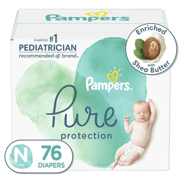 Pampers Pure Protection Natural Newborn Diapers, Size N, 76 ct | Walmart (US)