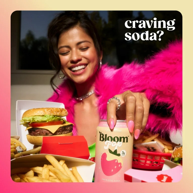 Bloom Pop Prebiotic Soda, Strawberries & Cream, 12 fl oz Can | Walmart (US)