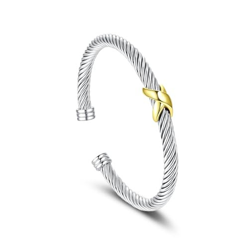 Mic Tai Twisted Cable Bracelet for Women Two Tone Cable Wire Bracelet Adjustable Silver Vintage Knot Cuff Bracelet Jewelry (Bracelet-B) | Amazon (US)