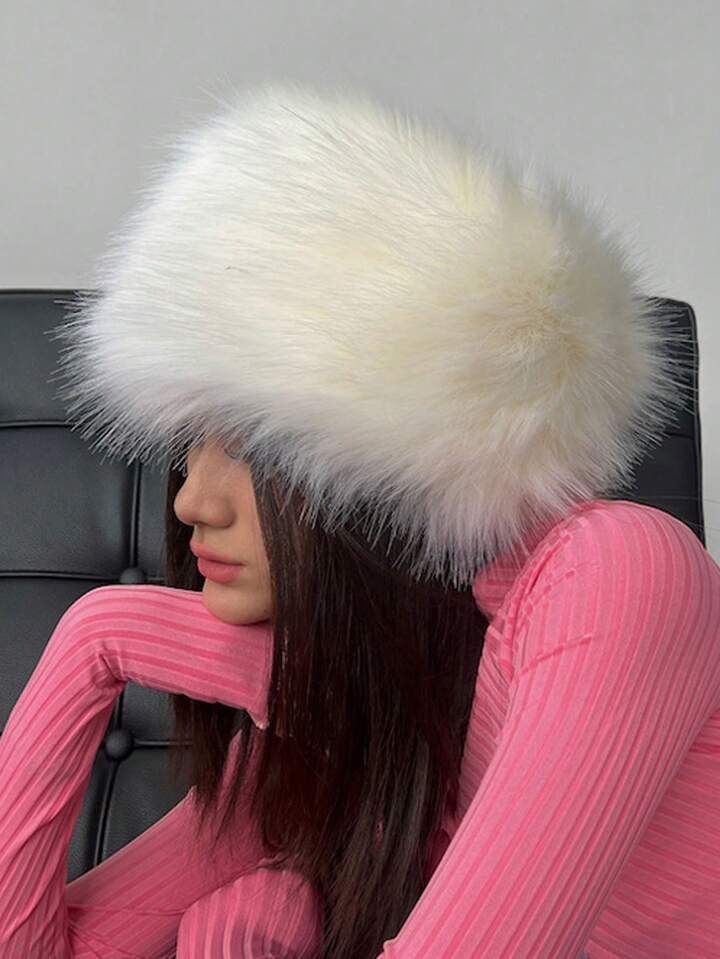 1pc Women's Pure White Plush Warm Dome Hat, Suitable For Autumn And Winter Seasons | SHEIN