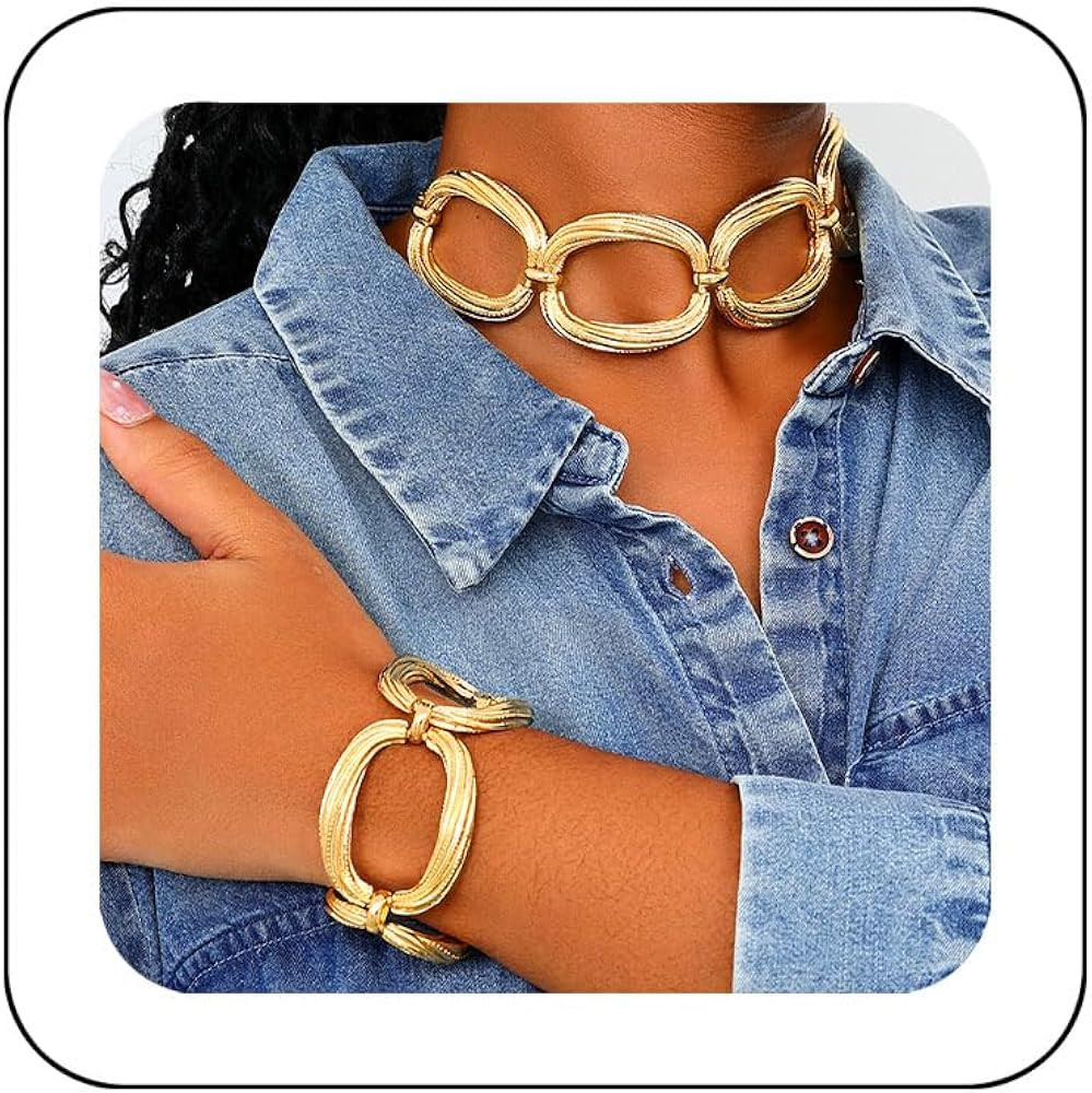 CLOACE Chunky Choker Necklace Set Gold Thick Necklaces Sets Punk Cuban Chain Jewelry Accessories ... | Amazon (US)