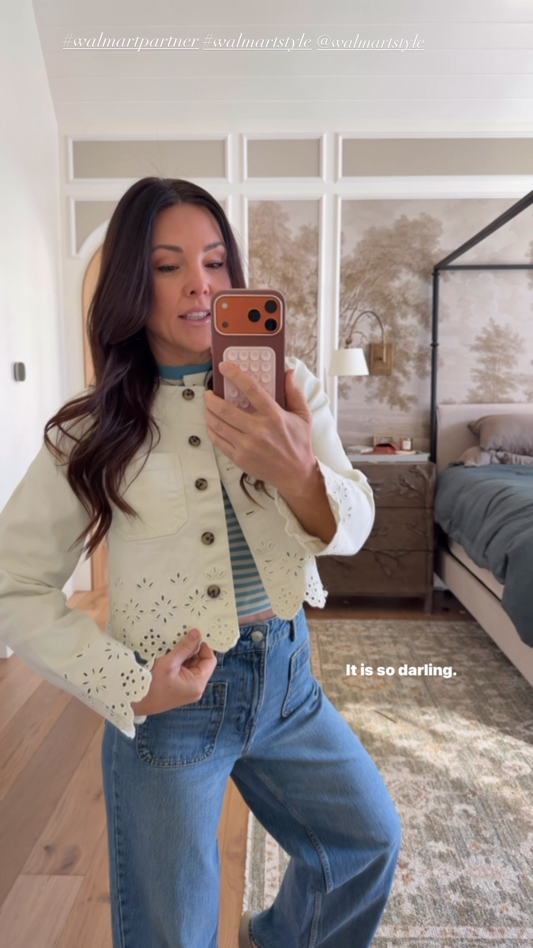 The cutest spring eyelet denim jacket and wide leg jeans. Striped sweater tank top and mesh flats all from @walmartstyle. 
Everything fits tts. 

#walmartpartner #walmartstyle

#LTKSpringSale #LTKSaleAlert #LTKOver40