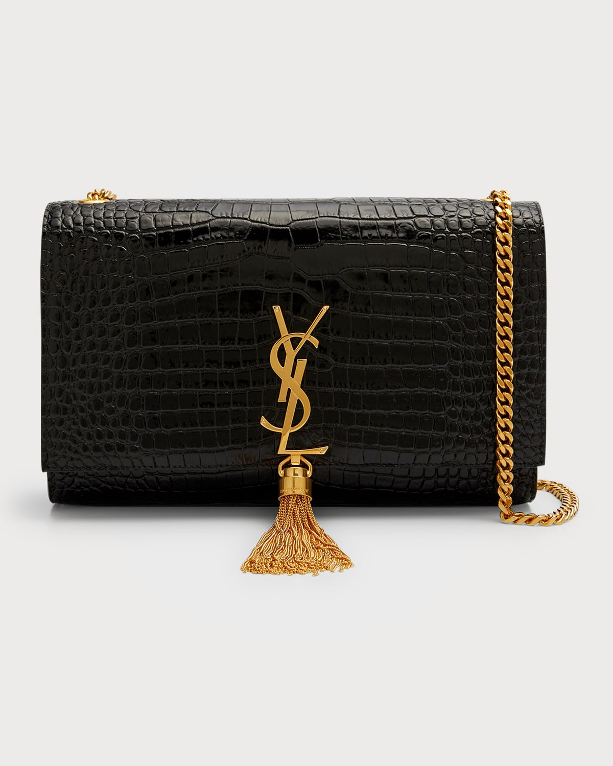Kate Monogram YSL Medium Crocodile-Embossed Tassel Shoulder Bag | Neiman Marcus