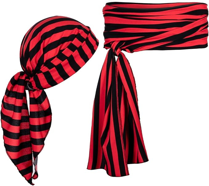 Pirate Costume Accessories/Plus Size Pirate Scarf Belt Waist Sash and Pirate Head Scarf Bandanas ... | Amazon (US)