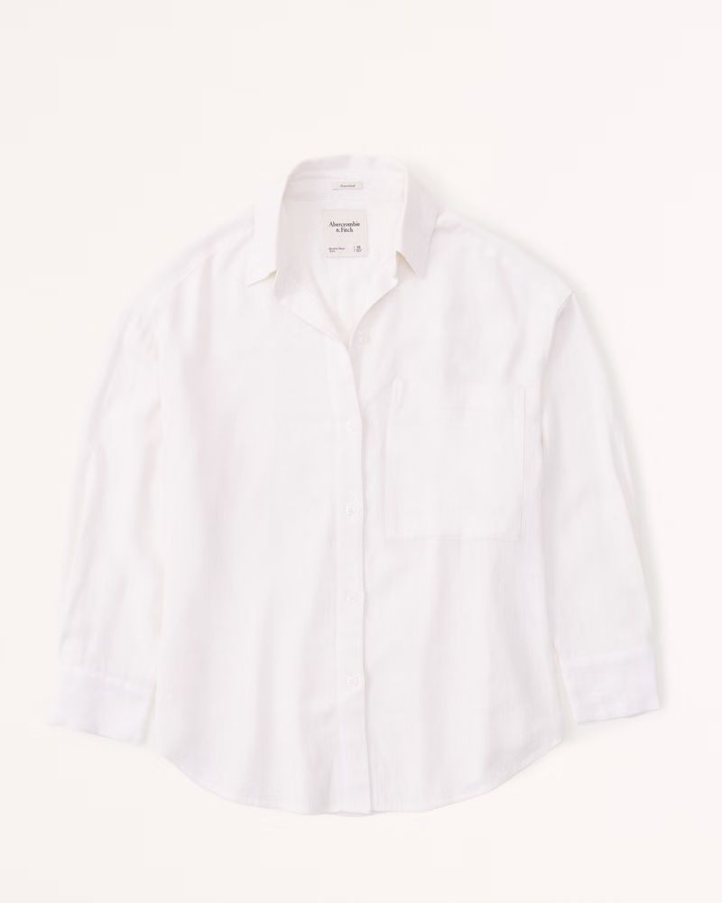Oversized Linen-Blend Button-Up Shirt | Abercrombie & Fitch (US)