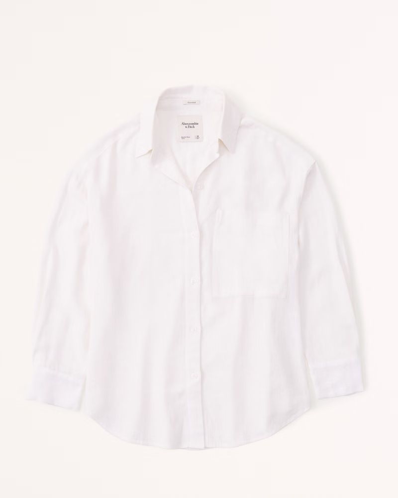 Abercrombie & Fitch Women's Oversized Linen-Blend Button-Up Shirt in White - Size XS | Abercrombie & Fitch (US)