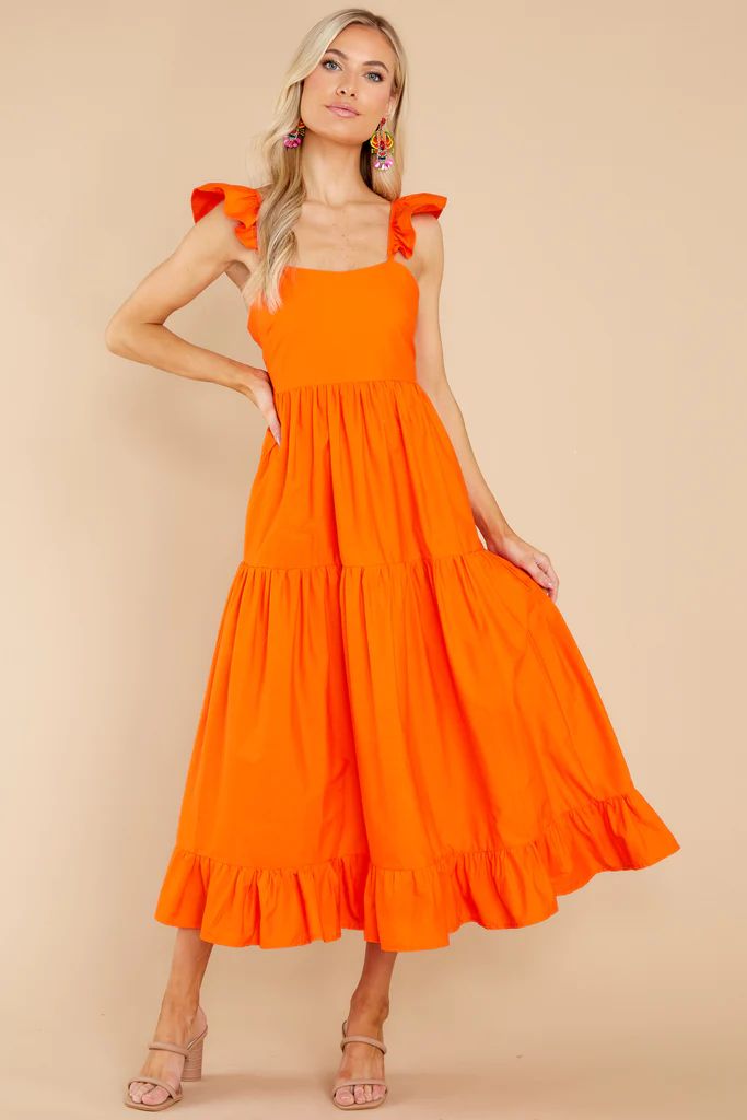 Dressed For Success Orange Midi Dress | Red Dress 