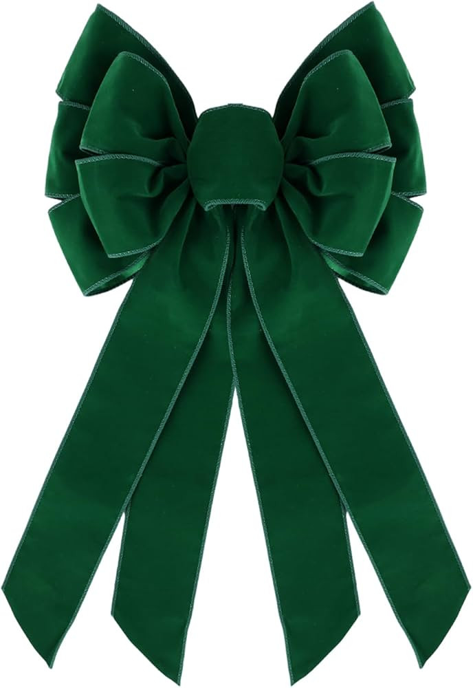 Large Green Velvet Christmas Wreath Bow, 11 * 21" Xmas Premade Vintage Velvet Bow for Wreaths for... | Amazon (US)