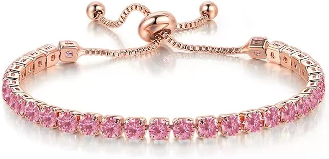 Tennis Chain Rhinestone Beads Slider Bracelet 14K Gold Silver Plated Adjustable Crystal Seed Brac... | Amazon (US)