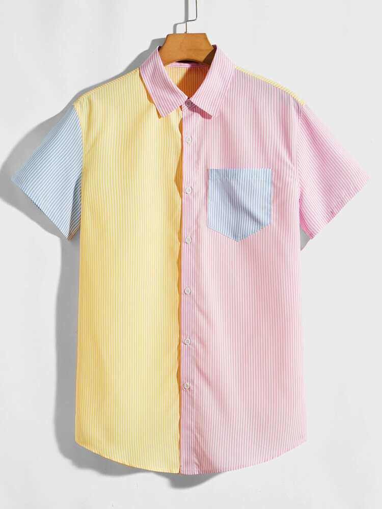 SHEIN Men Vertical Striped Polo Neck Shirt | SHEIN