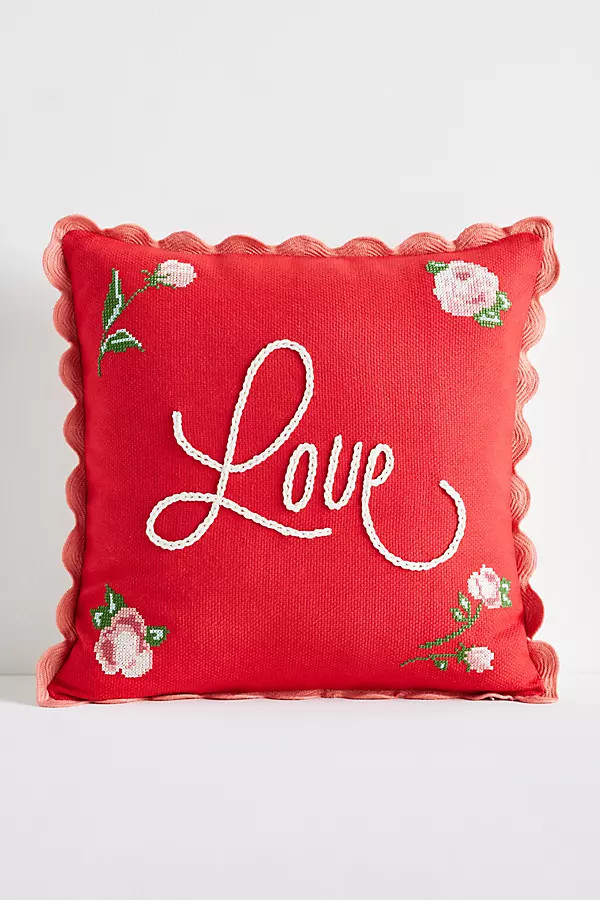 Valentine's Day Cotton Embroidered Novelty Text Pillow | Anthropologie (US)