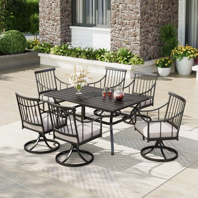 Captiva Designs 7pc Patio Dining Set with Black Slat-top Rectangle Steel Table & & Swivel Metal Chairs with Cushions | Target