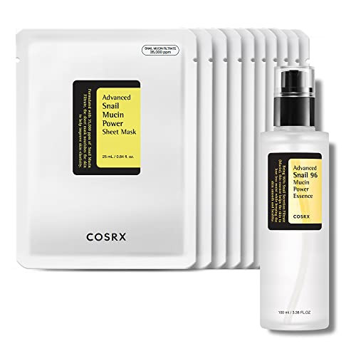 COSRX Glazed Donut Look- The Real Snail Mucin 96% Repair Essence with Snail Mucin Sheet Mask (Pack of 10), Hydrating Serum for Face with Snail Secretion Filtrate for Dark Spots and Fine Lines | Amazon (US)