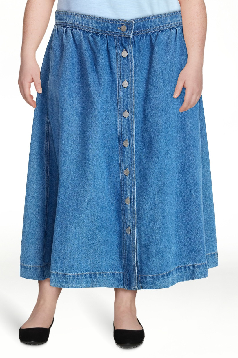Time and Tru Women's Button Front Denim Midi Skirt, Sizes XS-XXXL | Walmart (US)