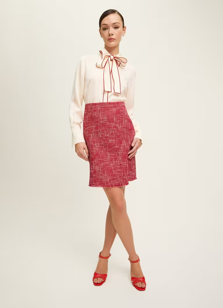 Alexa Red Cotton Blend Tweed Fray Hem Pencil Skirt | L.K. Bennett (UK)