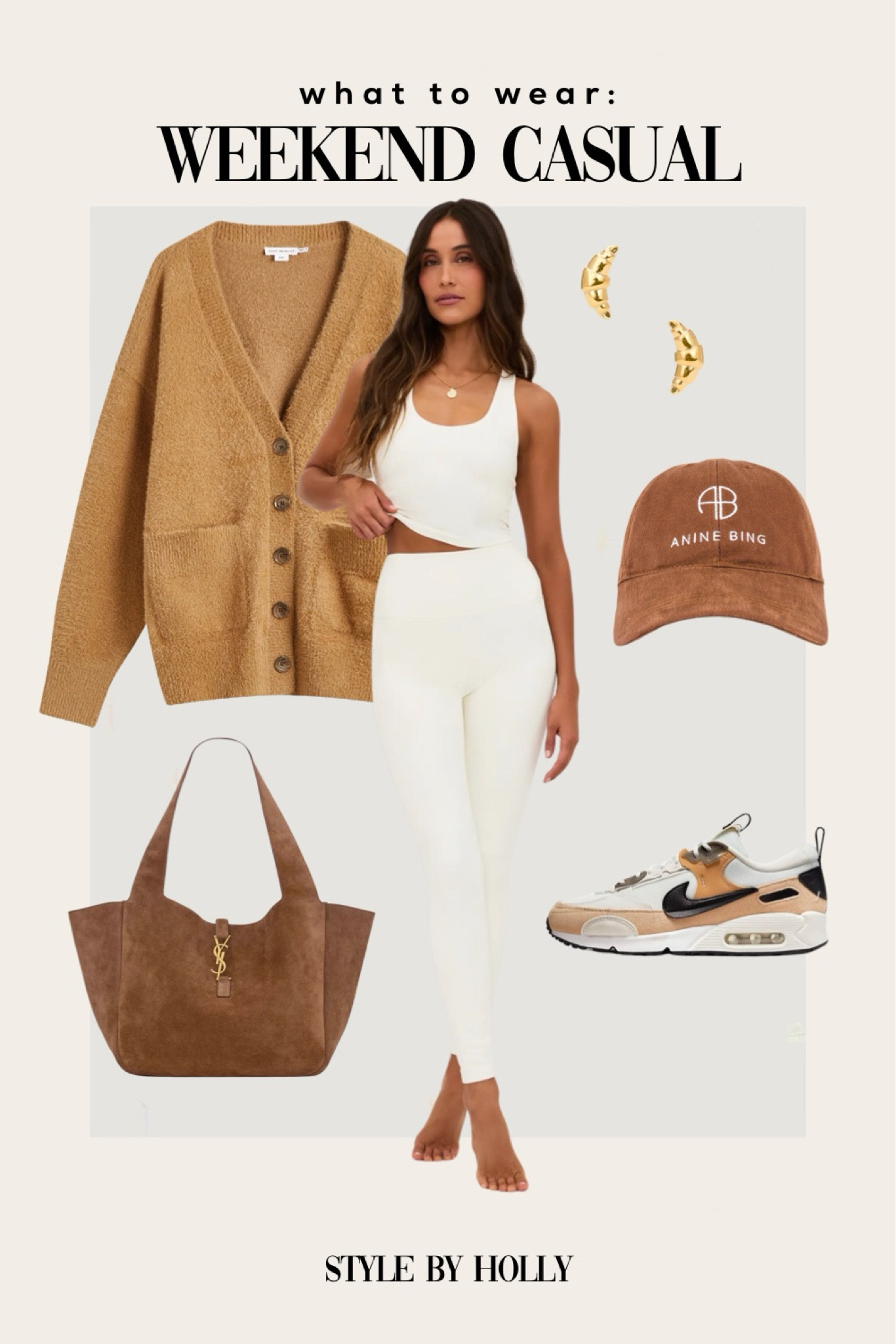 Casual Winter Outfit / Running Errands 
Good American camel cardigan
Beach riot workout set
Nike sneakers
Saint Laurent suede handbag
Anine bing cap
#hollyjoannew #traveloutfit

#LTKStyleTip #LTKTravel #LTKFindsUnder100
