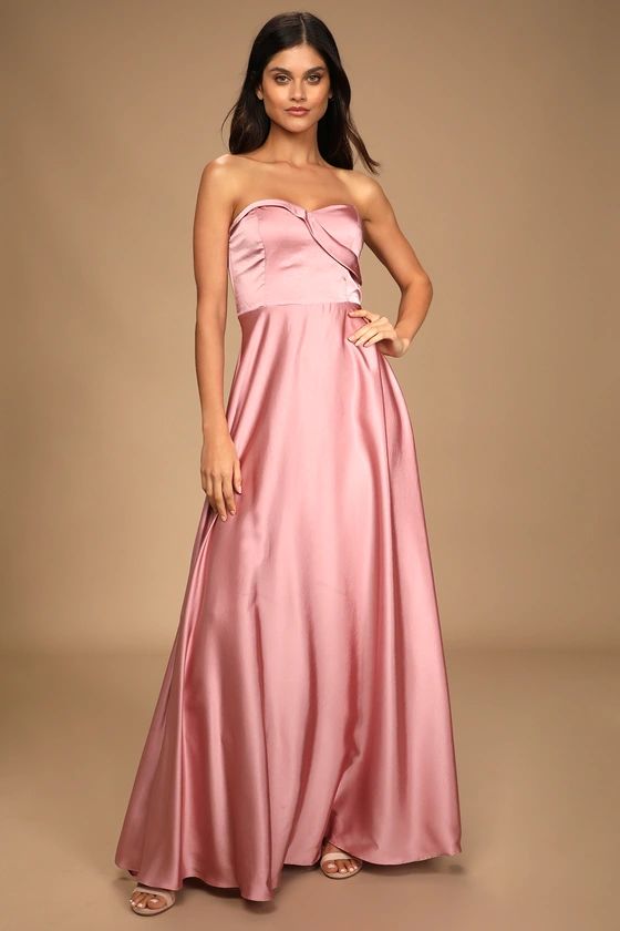 Real Romantic Light Rose Satin Strapless Maxi Dress | Lulus (US)