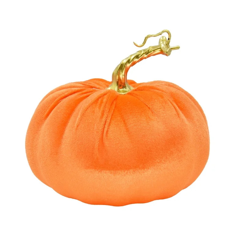 Halloween Orange Velvet Pumpkin, 7 in, by Way To Celebrate - Walmart.com | Walmart (US)