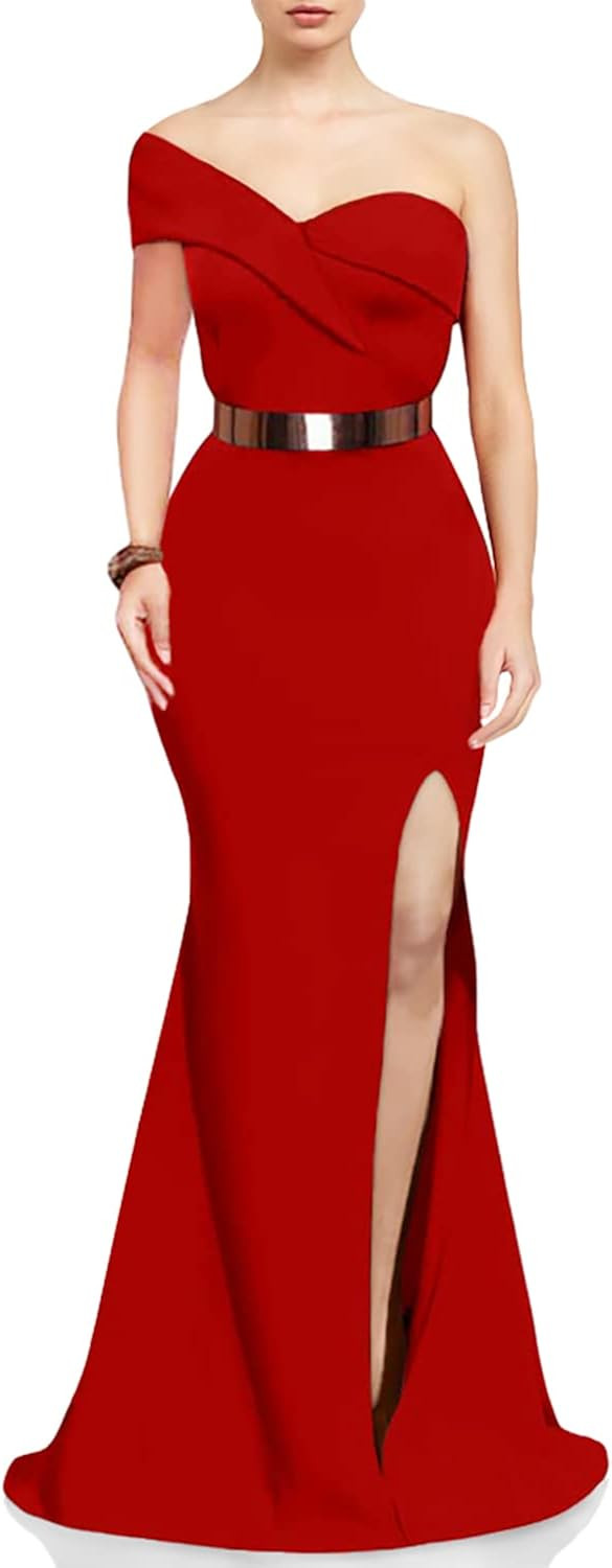 LAGSHIAN Women's Sexy Elegant Off Shoulder High Split Formal Bodycon Long Party Dress | Amazon (US)
